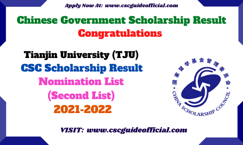Tianjin University csc scholarship result 2021 2022 second batch