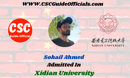 Sohail Ahmed Admitted to the Xidian University || China Scholarship 2023-2024 Admitted Candidates CSC Guide Officials Scholar wall