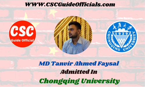 MD Tanvir Ahmed Faysal Admitted to the Chongqing University || China Scholarship 2023-2024 Admitted Candidates CSC Guide Officials Scholar wall